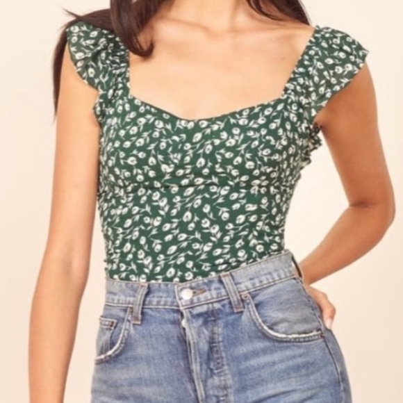 Reformation Tops - Reformation Lisbon Suzanna Green Floral Top